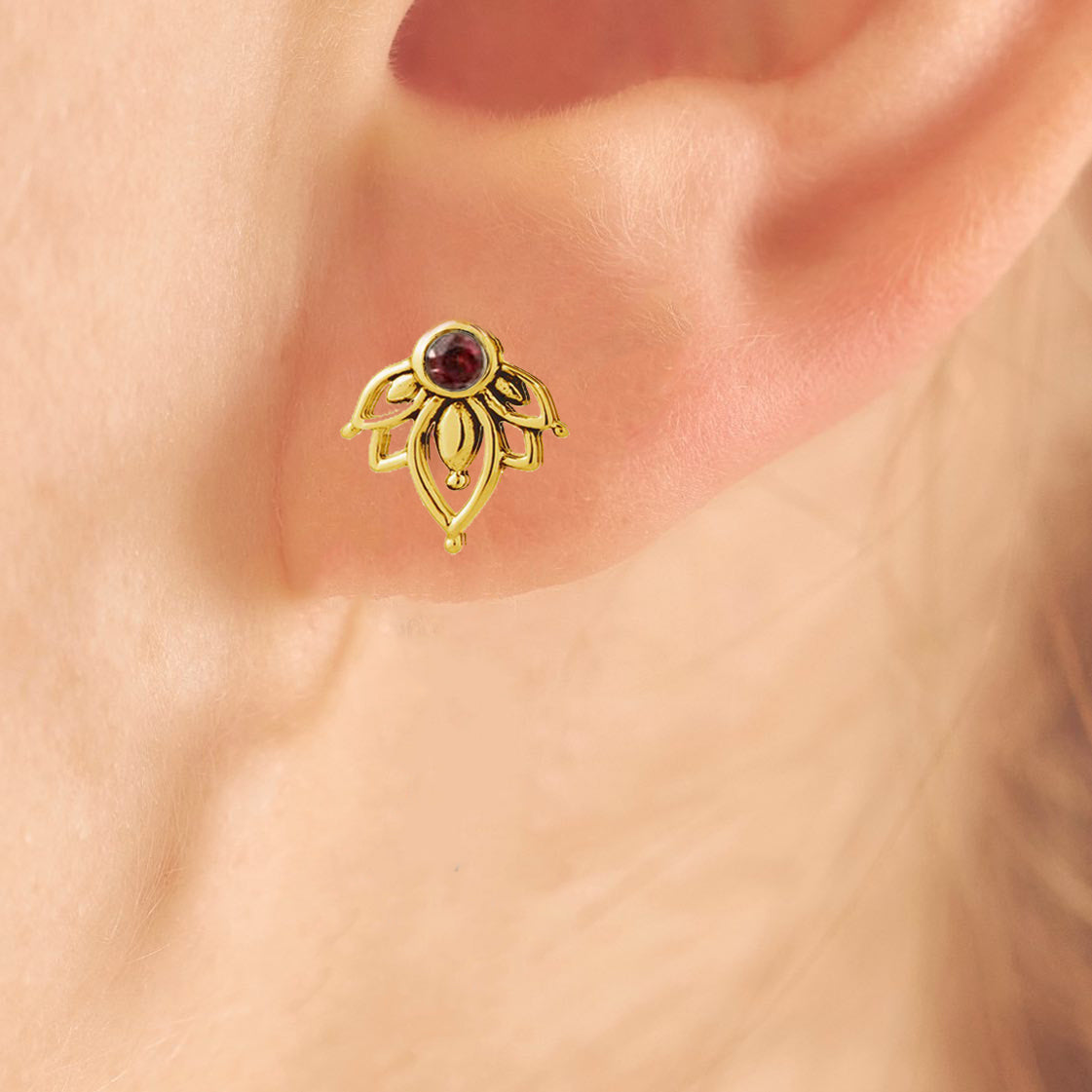 עגילי לוטוס ואבני חן 14 קראט זהב