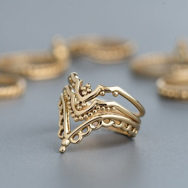 זוג טבעות מלכותי זהב 14 קראט B+C