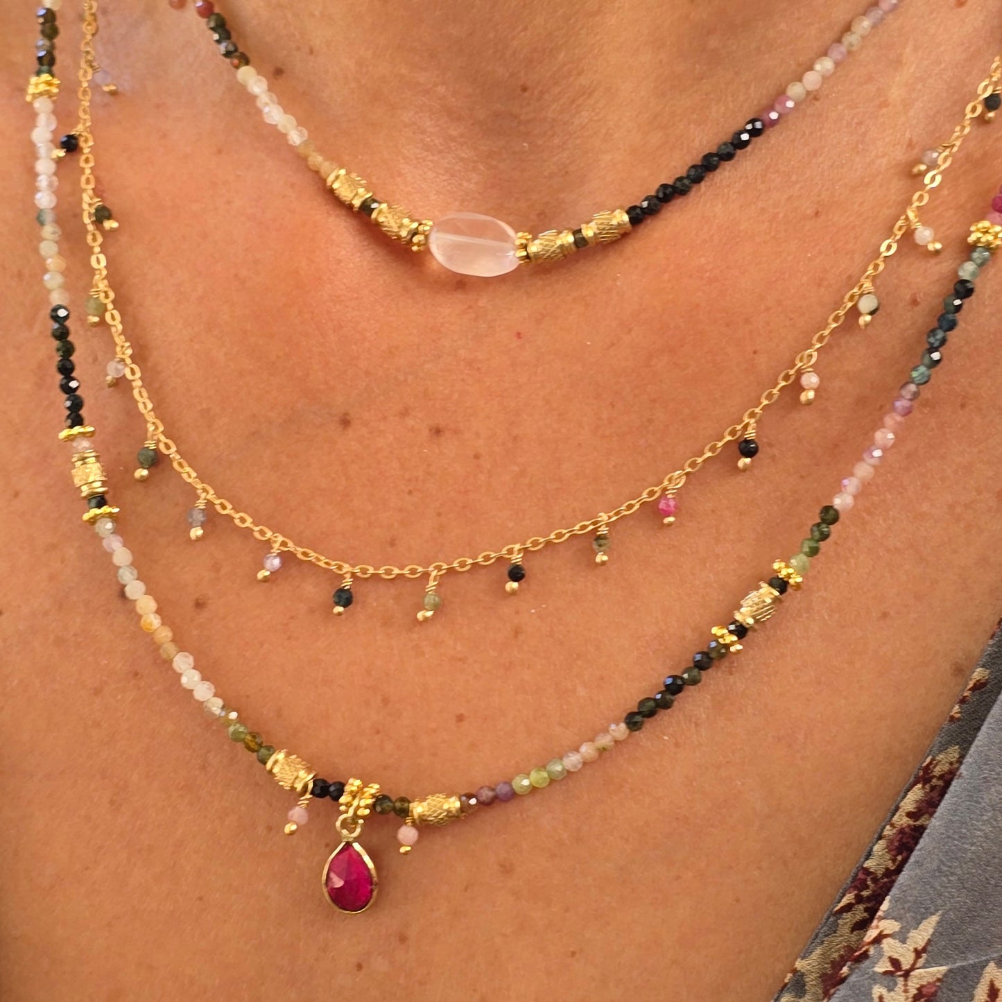 סט שרשראות מהרני טורמלין אבטיח