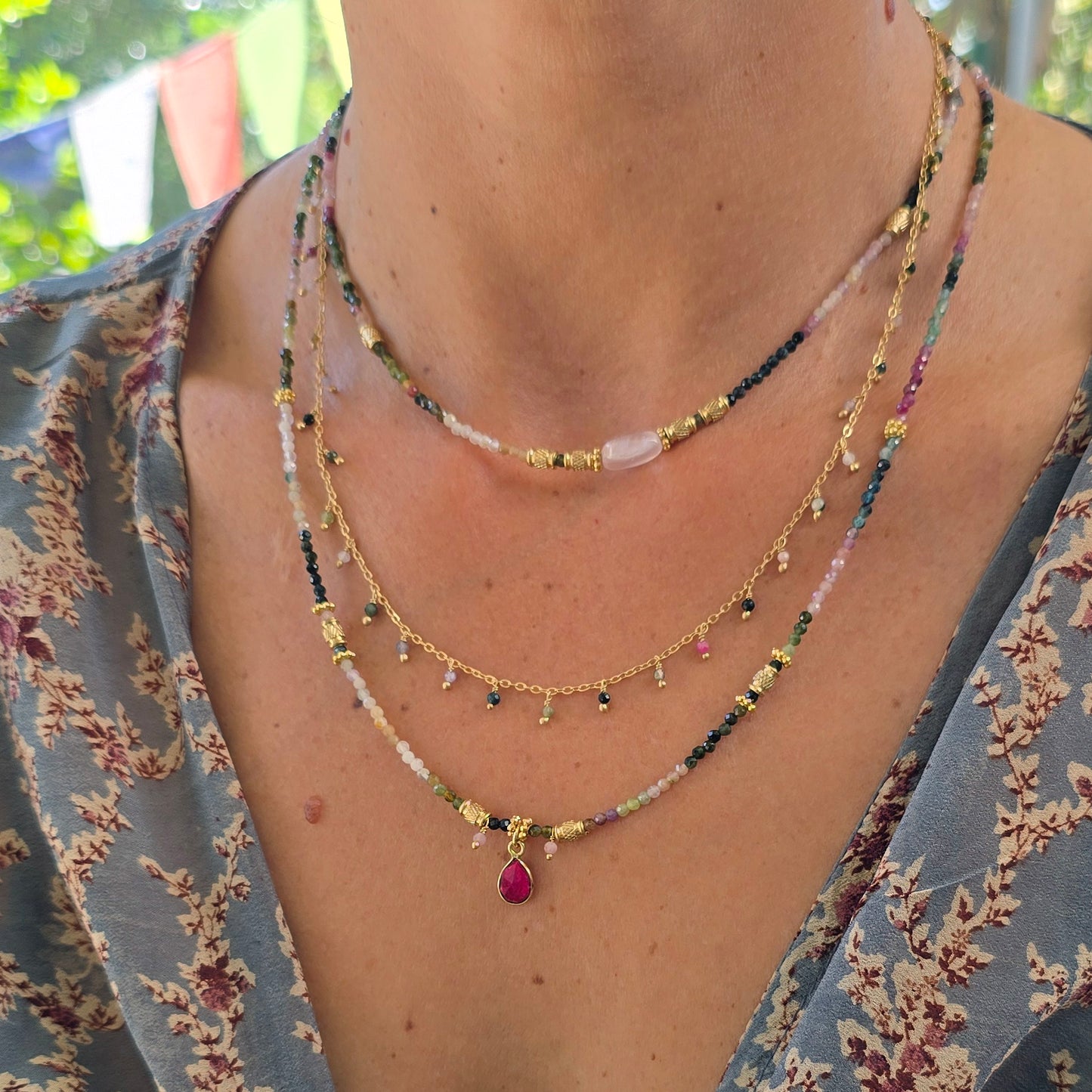 סט שרשראות מהרני טורמלין אבטיח