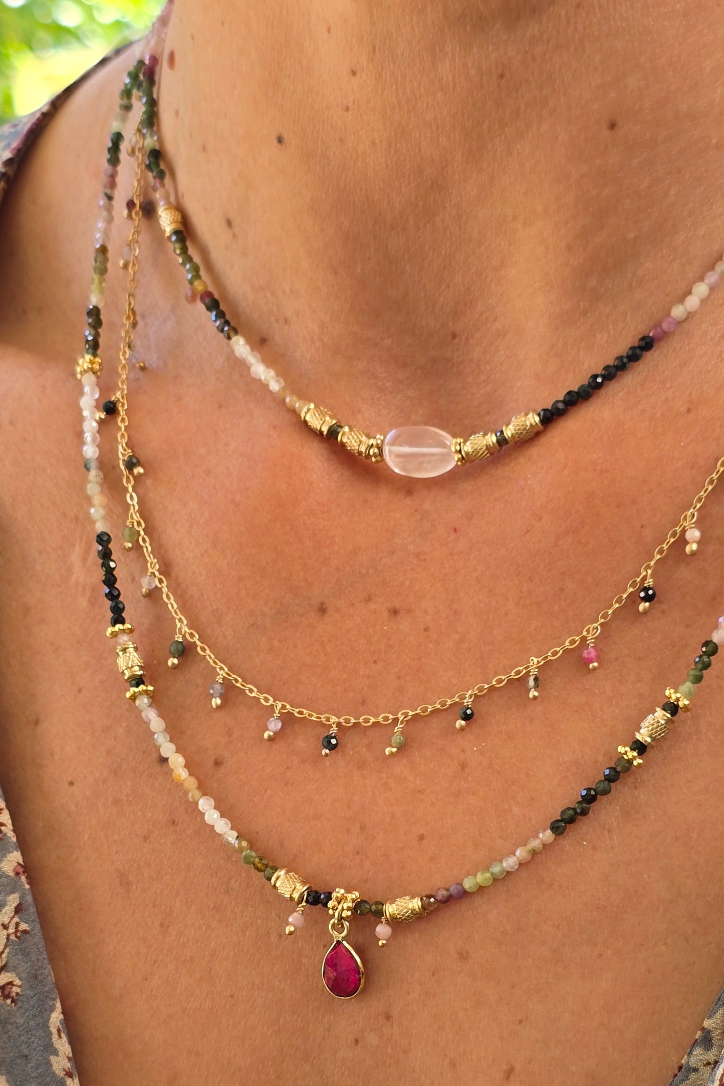 סט שרשראות מהרני טורמלין אבטיח