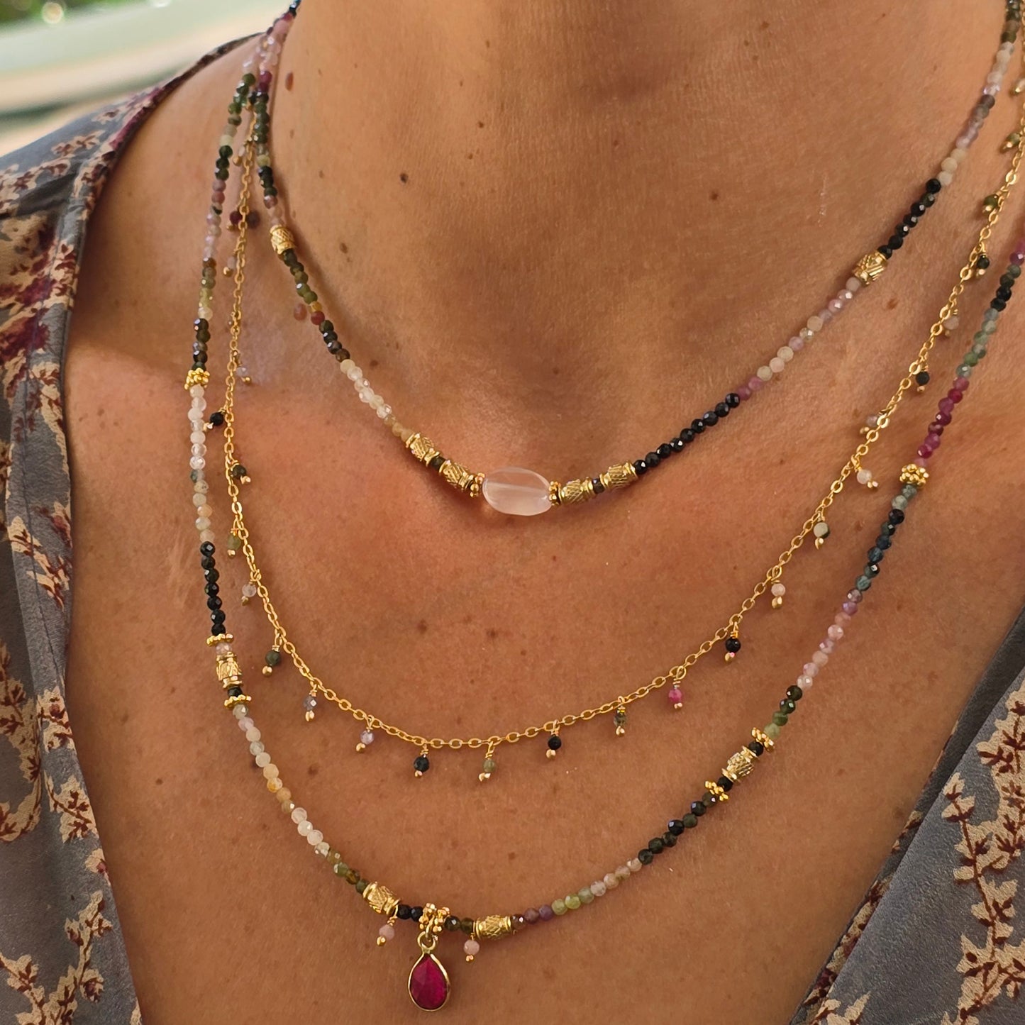 סט שרשראות מהרני טורמלין אבטיח