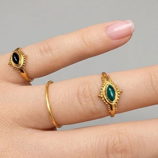טבעת עין ג'איפור - טבעת בוהו מוזהבת