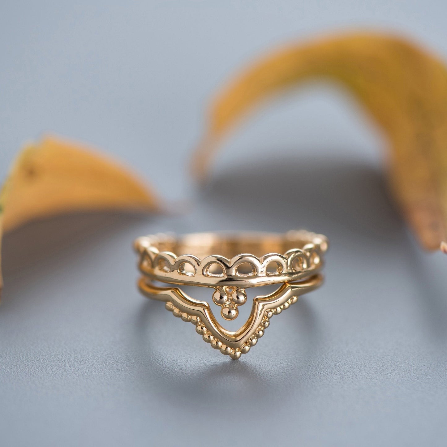 זוג טבעות מלכותי זהב 14 קראט A+D