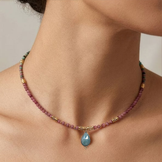 שרשרת גאיה טורמלין ורוד וטורקיז