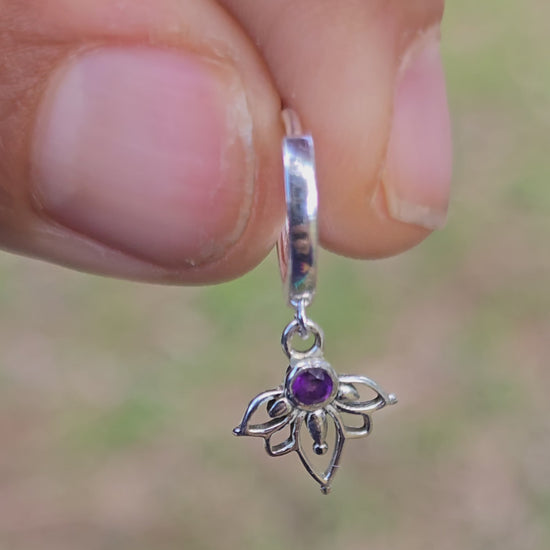 עגילי חישוק לוטוס ענידה קלה בקליק כסף 925