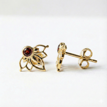 עגילי לוטוס ואבני חן 14 קראט זהב