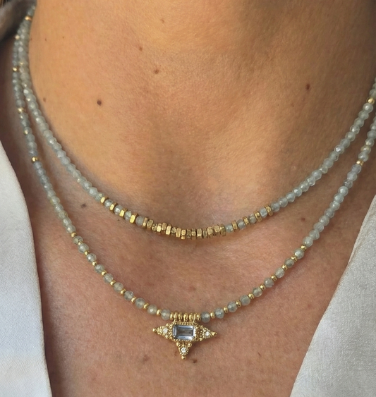 כוכב השקט - שרשרת חרוזי אקוומרין עם תליון כוכב