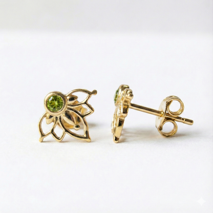 עגילי לוטוס ואבני חן 14 קראט זהב