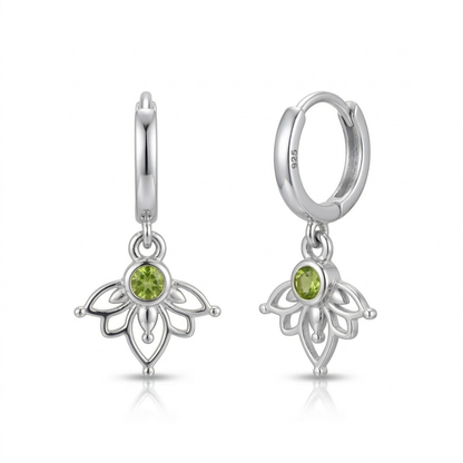 עגילי חישוק לוטוס פרידוט ענידה קלה כסף 925