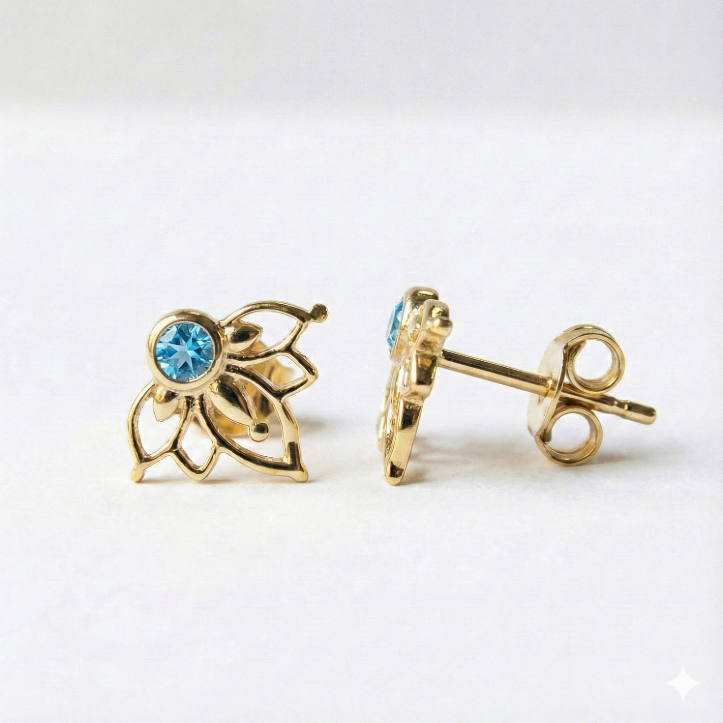 עגילי לוטוס ואבני חן 14 קראט זהב