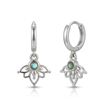 עגילי חישוק לוטוס לברדורייט ענידה קלה כסף 925