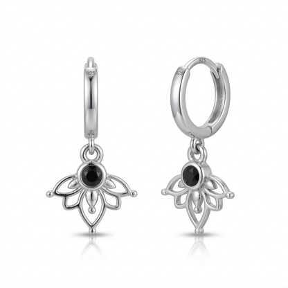 עגילי חישוק לוטוס אוניקס שחור ענידה קלה כסף 925